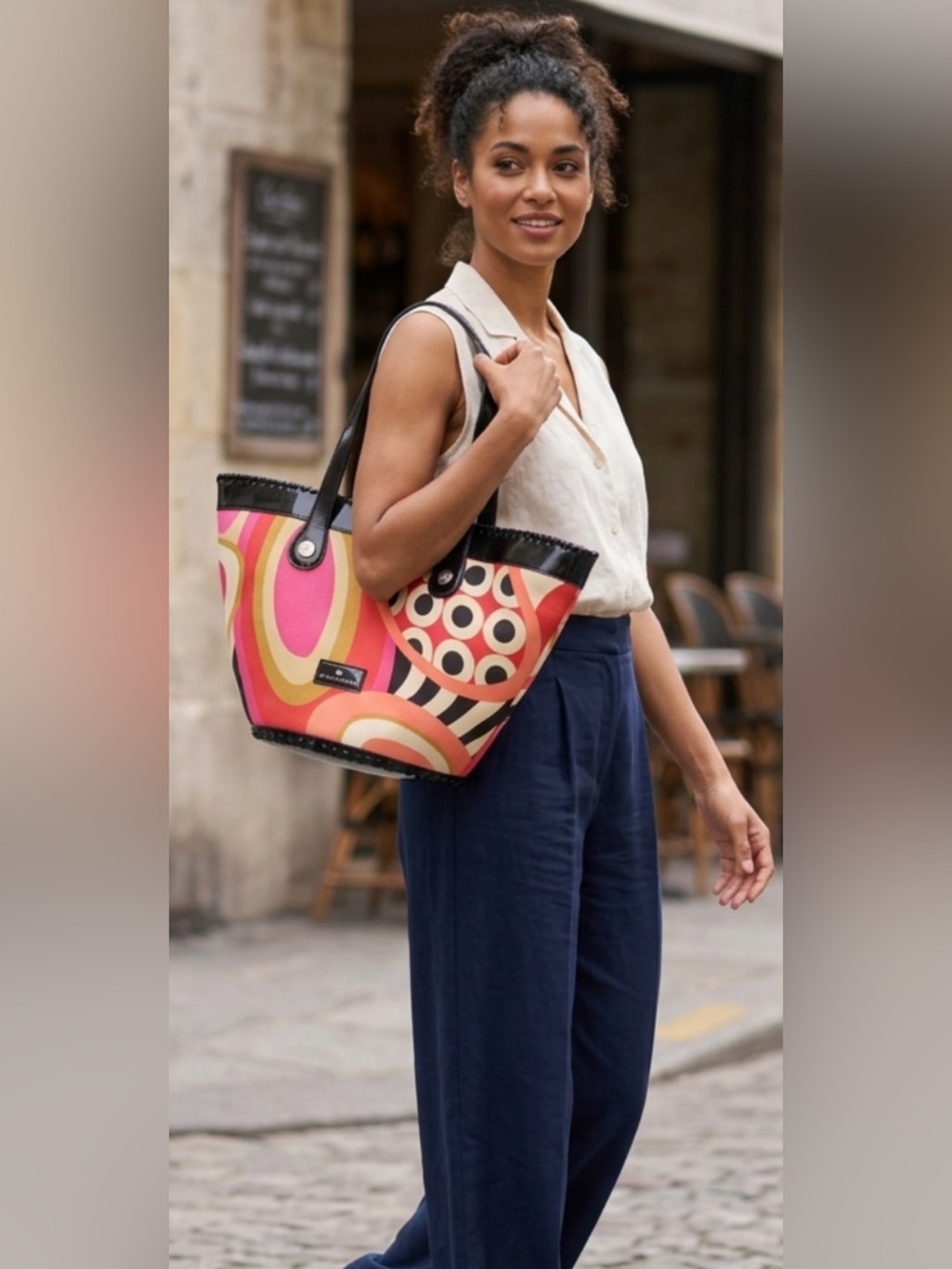 Elaine Turner Multicolor Canvas & Patent Leather Tote Bag Purse